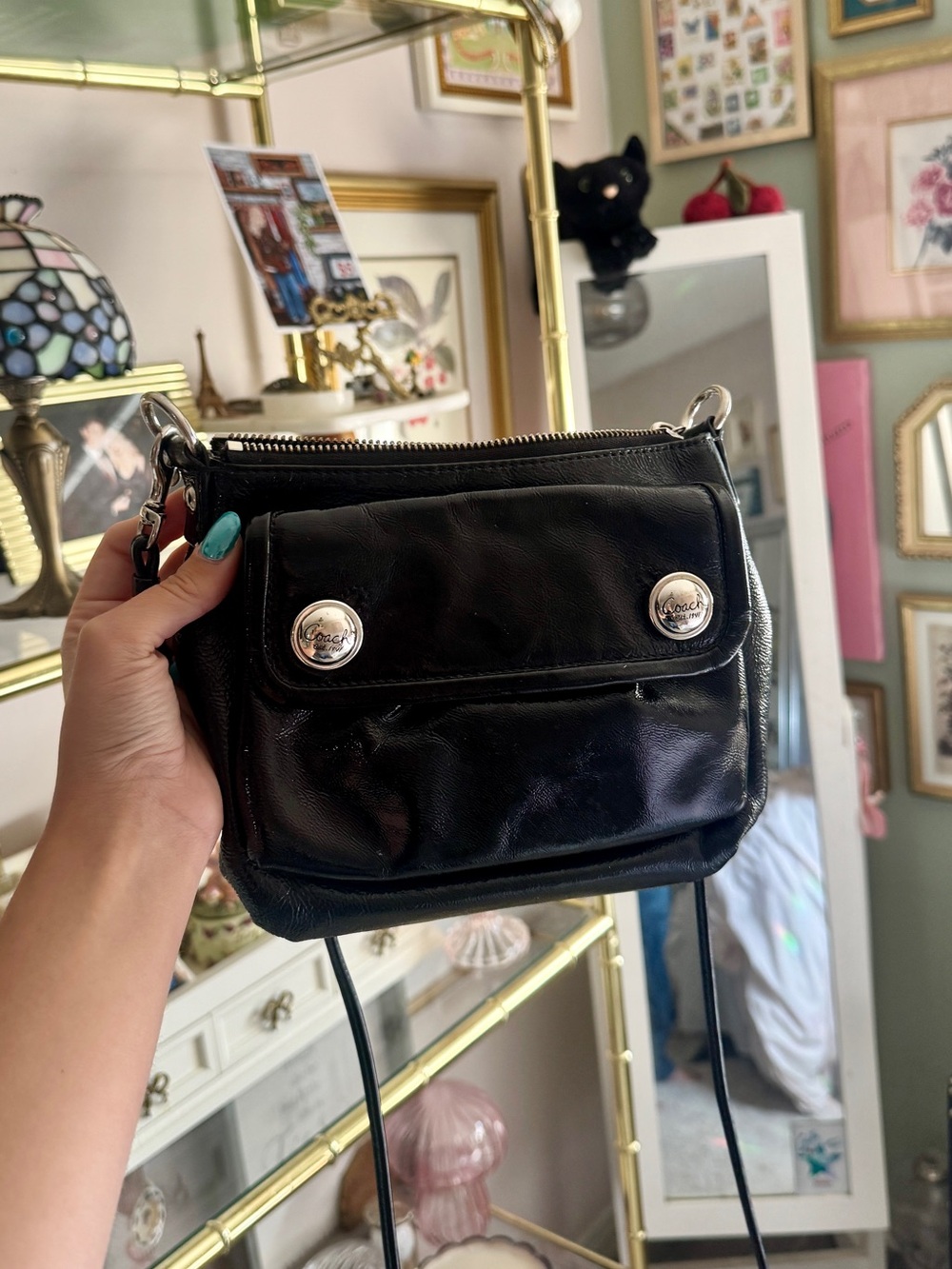 Coach Black Leather Poppy Crossbody with Silver-Tone Accents